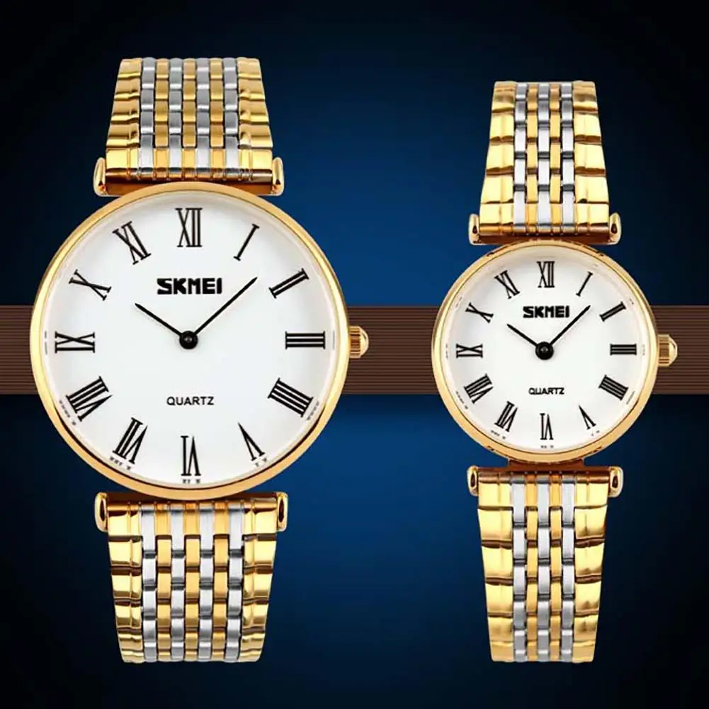 

Wholesale Men Women Lover Round Stainless Steel Strap Roman Numerals Quartz Wrist Watch