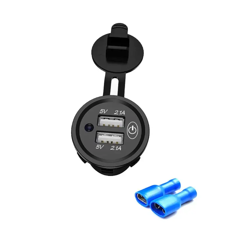 

Universal 12V-24V LED Motorcycle Car Boat 2.1A Dual USB Charger Power Adapter Socket Outlet Plug With Touch Switch For Mobile