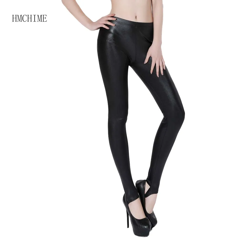 High elastic women imitation leather stirrup leggings plus size XL 5XL ...