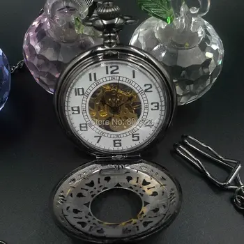 

Classic Vintage Skeleton Hand Wind Mechanical Pocket Watch Steampunk Men Women Watch White Dial H193