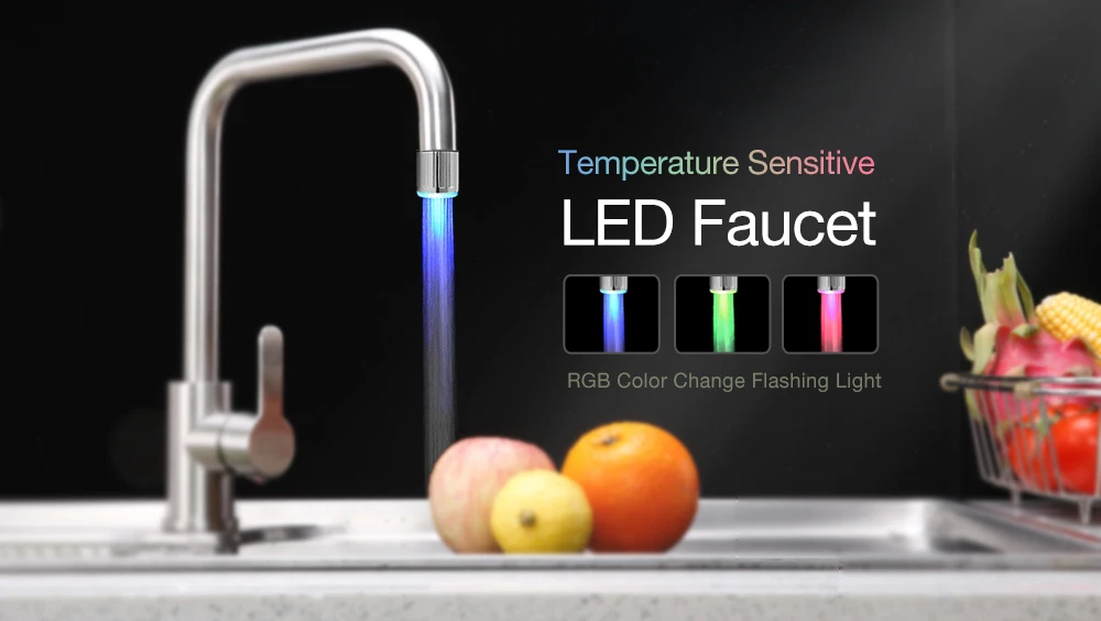 LED Water Faucet Automatic Temperature Sensitive RGB Color Change Glowing Stream Lights for Kitchen Bathroom Power Basin Tap |