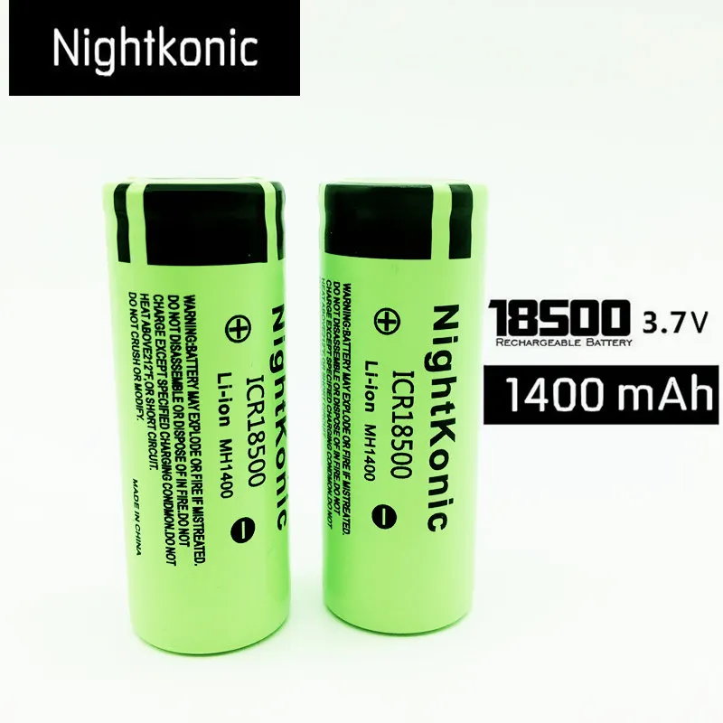 

Original Nightkonic 2 Pcs/lot ICR 18500 Battery 3.7V 1400mAh li-ion Rechargeable Battery Green