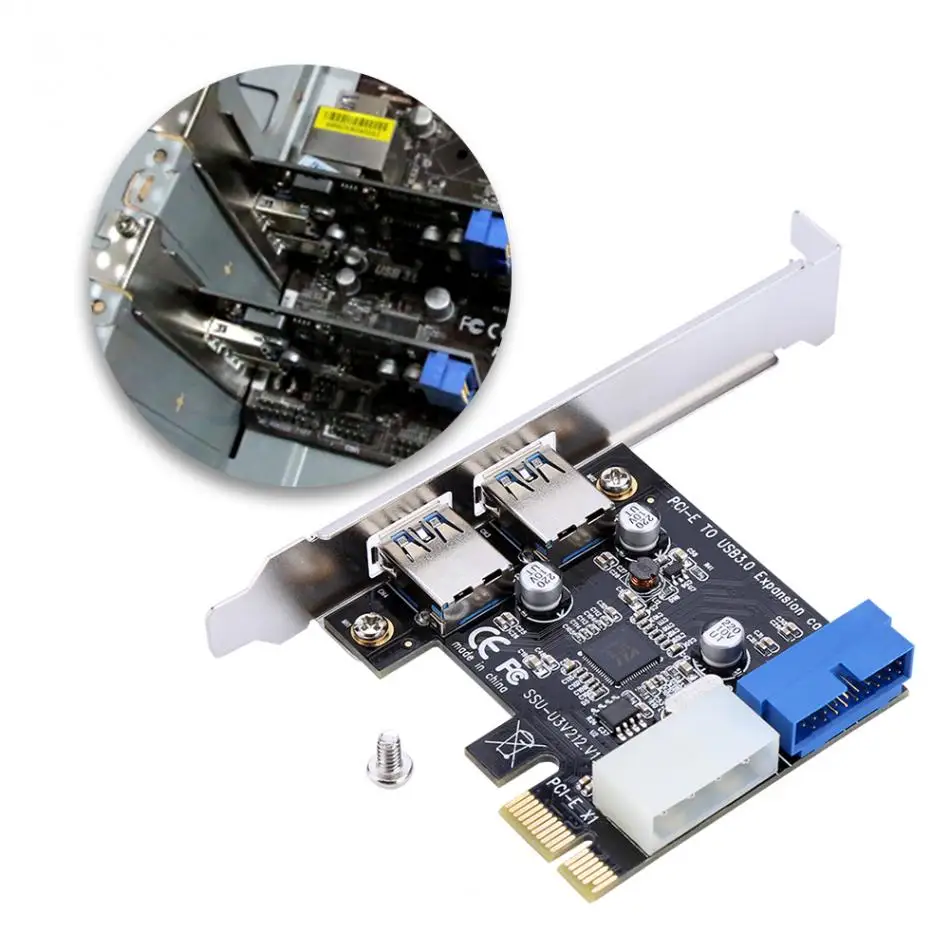 USB 3,0 PCI-E Плата расширения адаптер внешний 2 порта USB3.0 концентратор внутренний 19pin разъем PCI-E карта 4pin IDE разъем питания