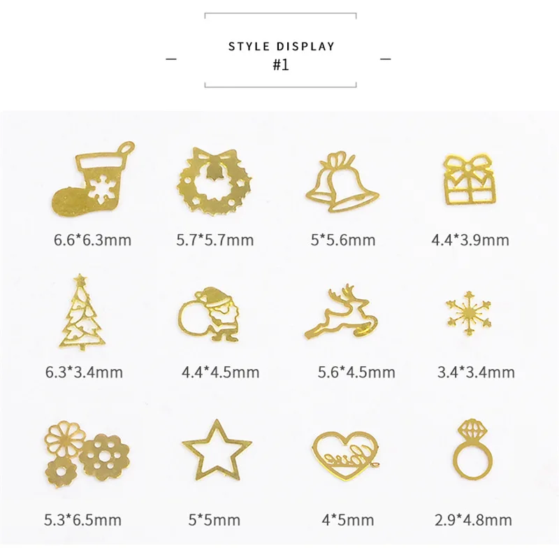 Angnya японский дизайн ногтей ювелирные изделия 120 шт Смешанные творческие полые металлические компьютер кусок Рождественская наклейка лист шестерни золото супер тонкий