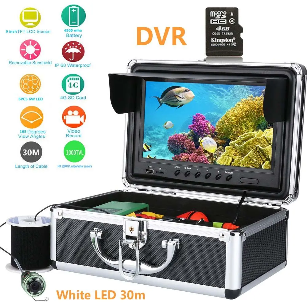 

15M 30M 50M 9''inch Underwater Fishing Video Camera 1000TVL Fish Finder HD DVR Recorder Waterproof Fishing with 6pcs 1w IR LEDs