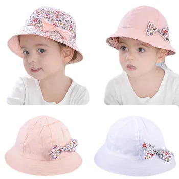 

Summer Baby Girls Sun Hat Cotton Baby Hat Kids Child Cap Bowknot Flower Print Bucket Hat Double Sided Dual Use Bow Fisherman Hat