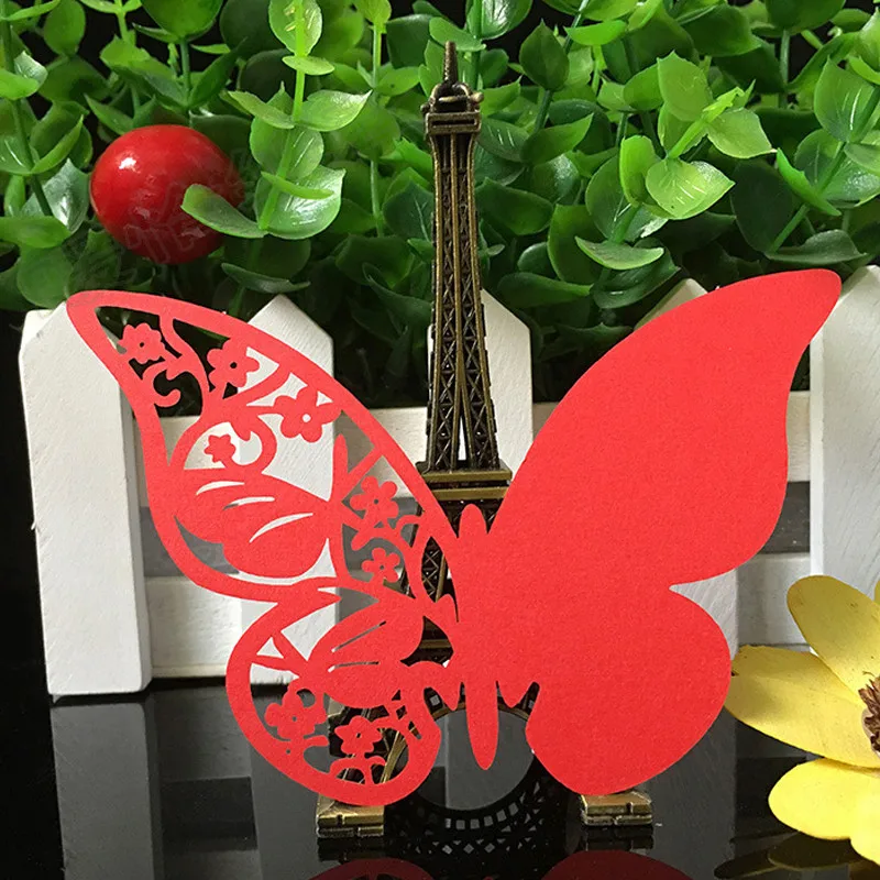 10 Color 50pcs Laser Cut Hollow Butterfly Place Cards Wedding Escort Wine Glass Cup Table Name Cards Wedding Party Supplies (3)