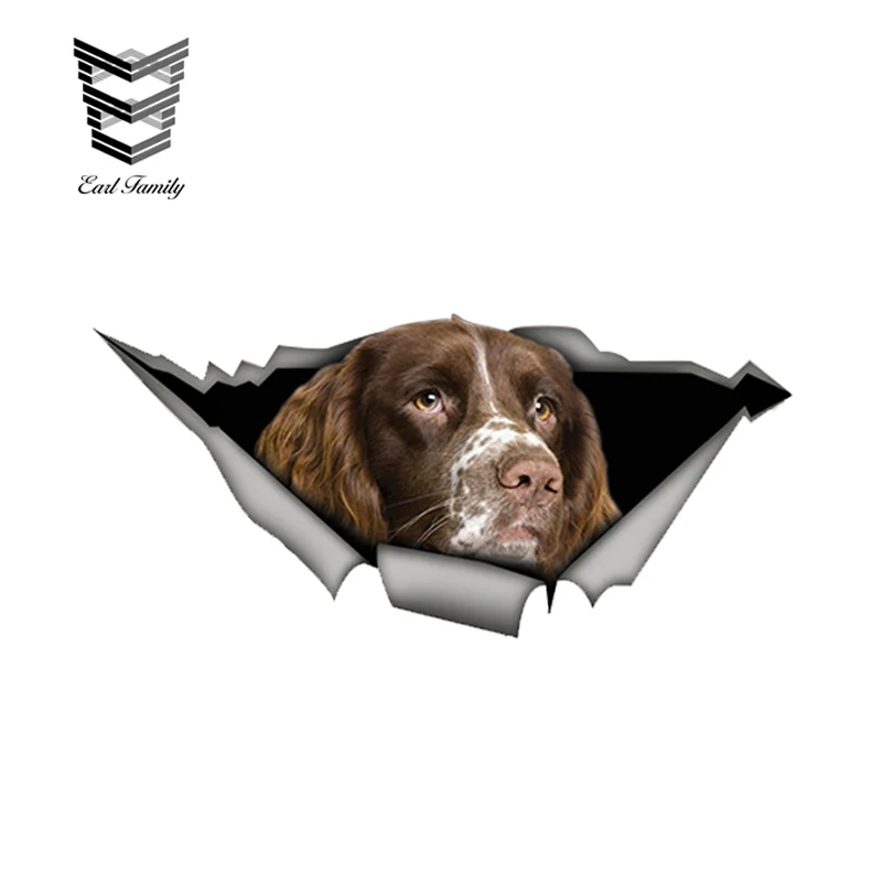 

EARLFAMILY 13cm x 6cm Springer Spaniel Car Sticker Torn Metal Decal Reflective Stickers Waterproof 3D Car Styling Pet Dog Decals
