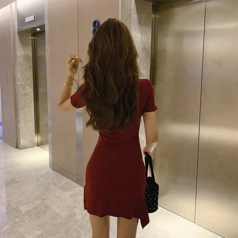 JIBAIYI Elegant Slim Irregular V-collar Dresses Summer Short Sleeve Women Sexy Bandage Dress Club Bodycon Sheath Robe Vestidos JIBAIYI Elegant Slim Irregular V-collar Dresses Summer Short Sleeve Women Sexy Bandage Dress Club Bodycon Sheath Robe Vestidos