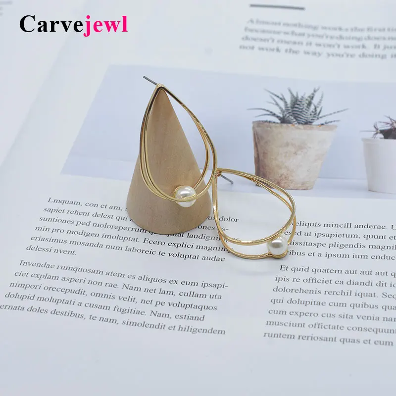 

Carvejewl stud earrings for women jewelry girl gift tear drop pearl earrings double circle korean earrings new fashion hot sale