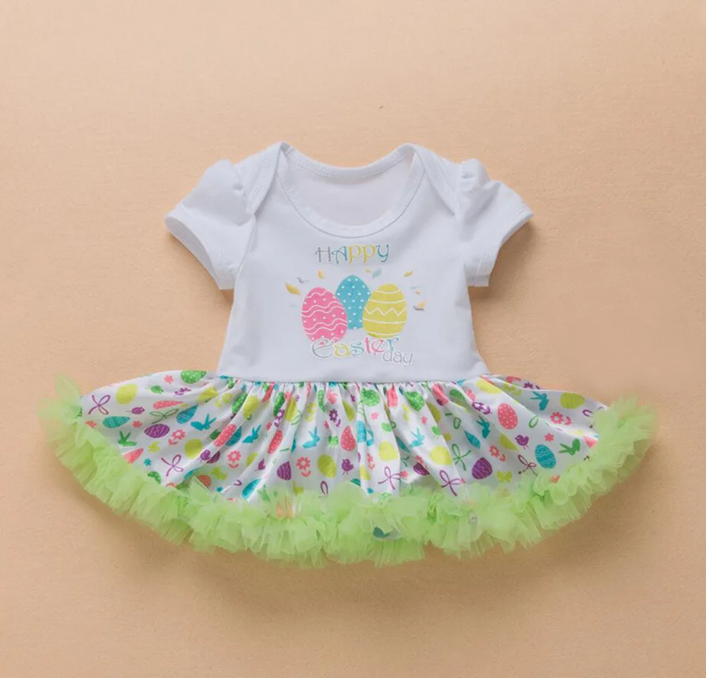 Marlegard Baby Girl 1st Happy Easter Day Colorful Eggs Printed Dress Headband Leggings