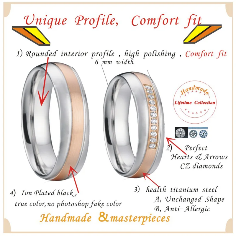 custom annversary mens wedding band titanium rings pair sets alliances silver gold color promse couples rings for women (5)