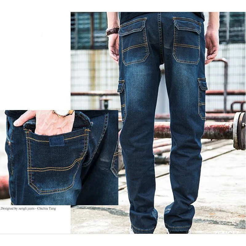 Новые прямые джинсы, мужские длинные джинсы, уличные повседневные Комбинезоны, мужские брюки карго, большие размеры 28-48