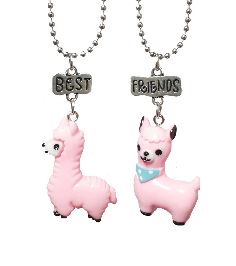

Cute Pink Alpaca Necklace Resin Animal BFF Pendant Children Best Friends Forever Girls Boys Friendship Jewelry Birthday Gift