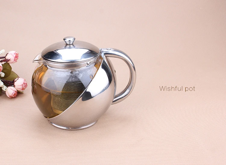 500 мл сферический стеклянный цветочный чайник из нержавеющей стали, цветочный чайный набор пуэр Чайник Кофе чайник удобный с отделением для заварки дома