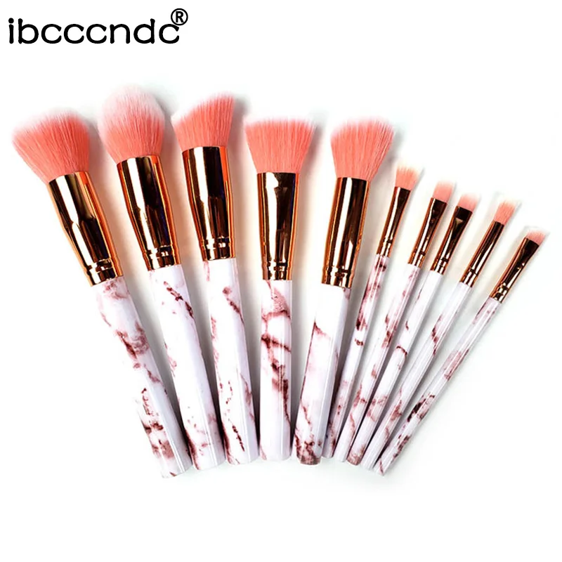 10 pcs/set Marble Patten Makeup Brush for Cosmetic Powder Foundation Eyeshadow Blush Lip Cosmetic Make up Brushes Set