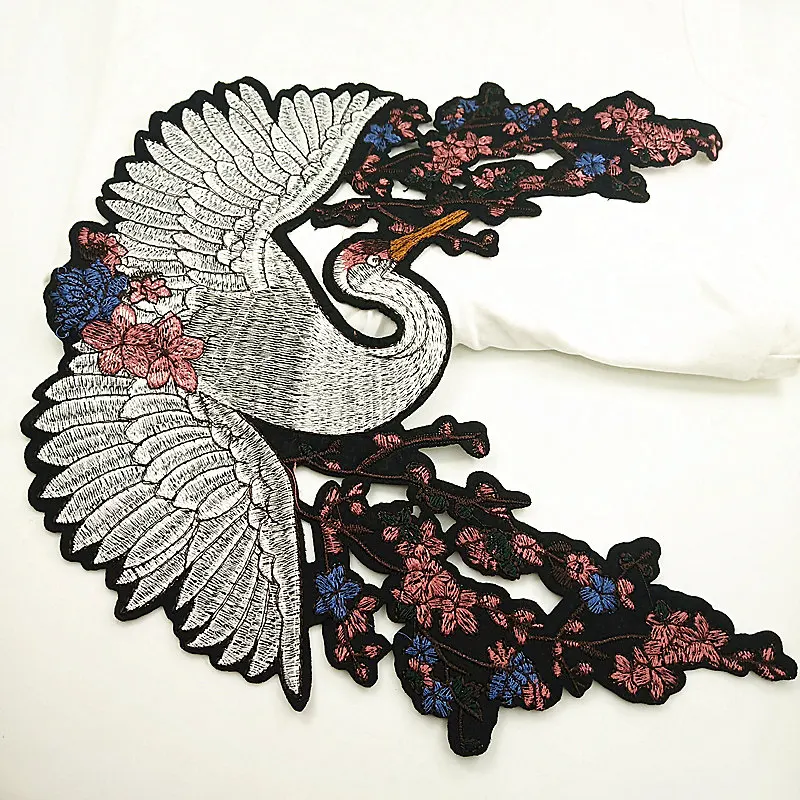 Sew On Embroidery Crane Bird Patch Embroidered Flower Patches (1)