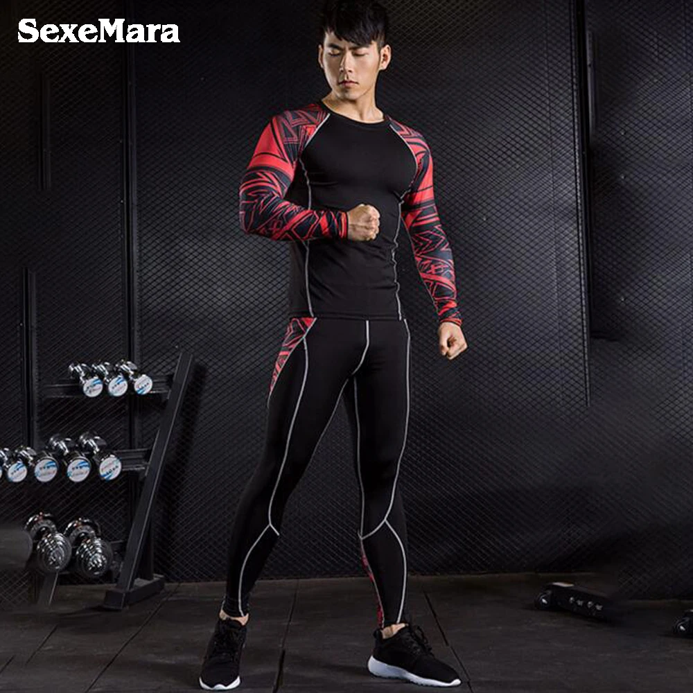 SexeMara новый мужской компрессионный облегающий Быстросохнущий Спортивный костюм