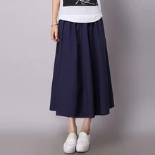 Модные однотонные Цвет Для женщин Летняя юбка с эластичной резинкой на талии, с завышенной талией, высота до середины голени, Юбка-миди классные из хлопка и льна винтажная длинная юбка F196