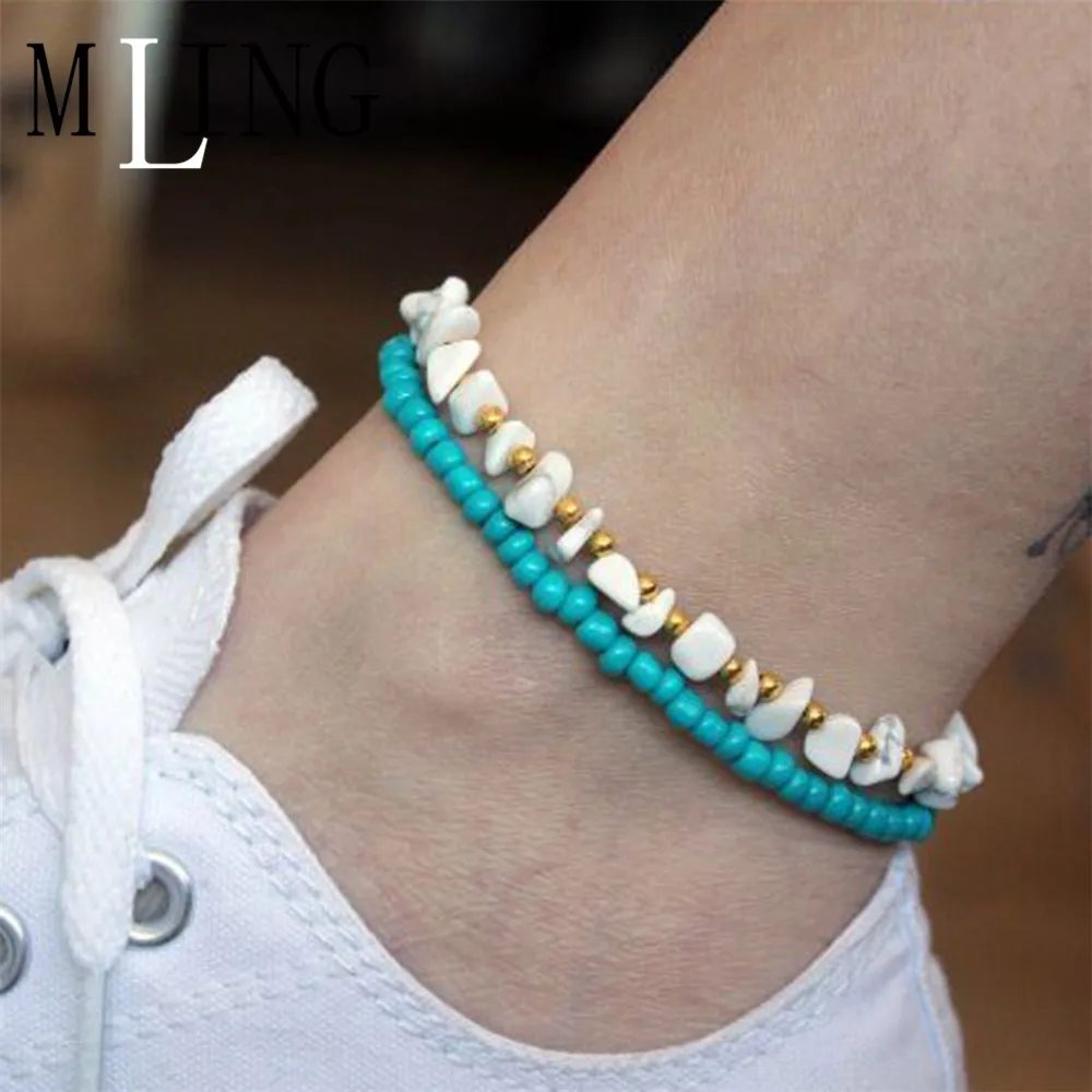 

MLING Bohemian Natural Stone Ankelt For Women Charm Beads Anklet Bracelet Fashion Beach Ocean Jewelry Gifts