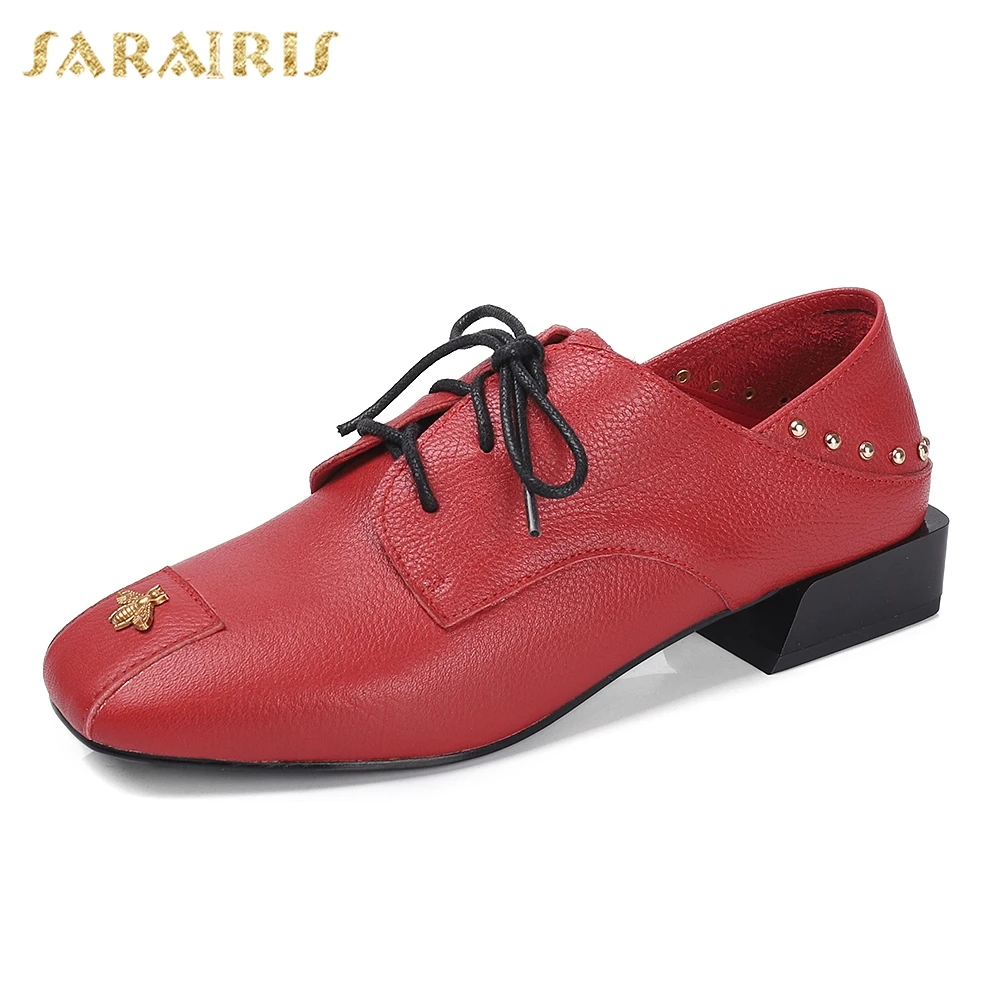 

Sarairis NEW INS Hot Shoes Woman Pumps 2019 Chunky Heels Lace Up Genuine Cow Leather Comfortable Pumps Woman Shoes