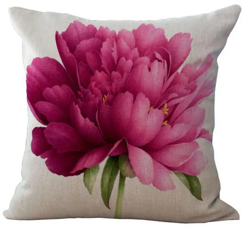 Wholesale Selling Rose Flower Printing Linen Throw Pillow Case Home