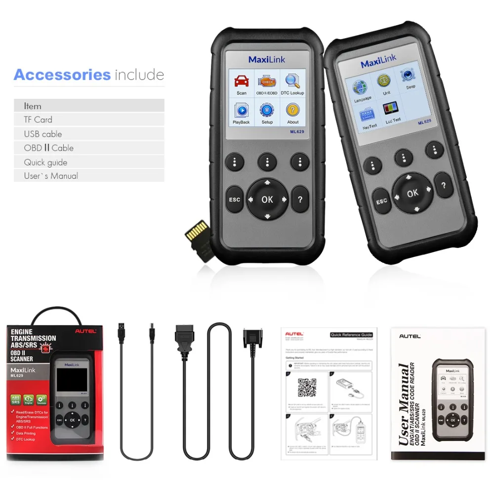Autel ML629 OBD2 автомобильный диагностический инструмент CAN считыватель кодов Сканер