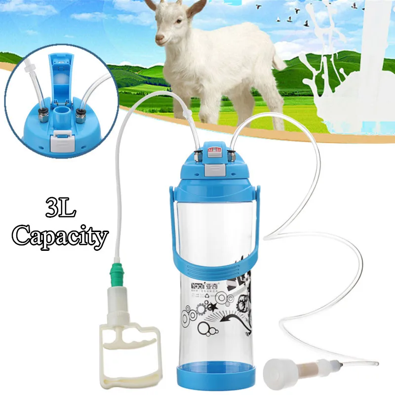 3L Barrel Manual Milking Machine Cow Milker Portable Vacuum Pump Bucket Kit