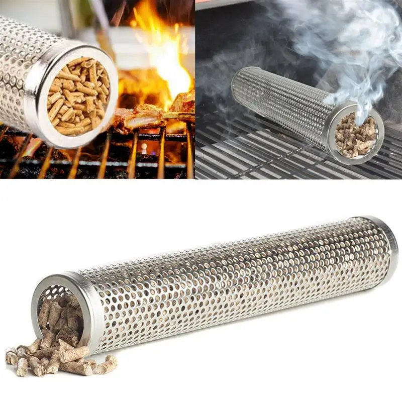 

Round BBQ Grill Hot Cold Smoking Mesh Tube Smoke Generator Stainless Steel Smoker Wood Pellet Kitchen Outdoors Barbecue Supplies