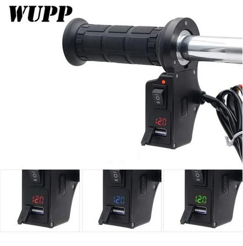 

WUPP Universal 22Mm Motorcycle Grip Hot Heated Handle Grips Warmer Handlebar Grip With 5V 2.1A Usb Port Outlet Green Voltmeter