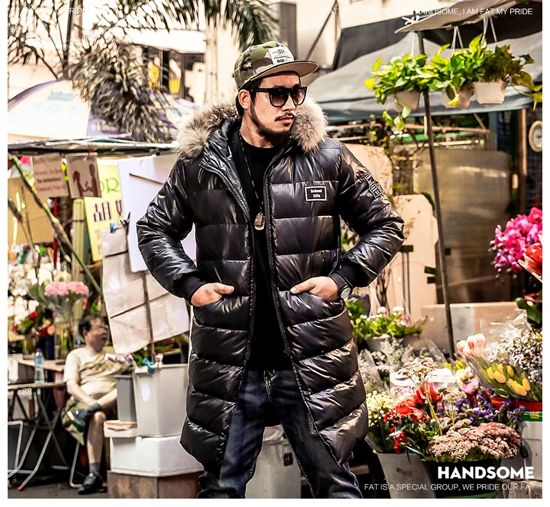 

Winter plus size men's clothing white duck down coat jacket male long warm parka with real fur hood black XL 2XL 3XL 4XL 5XL 6XL