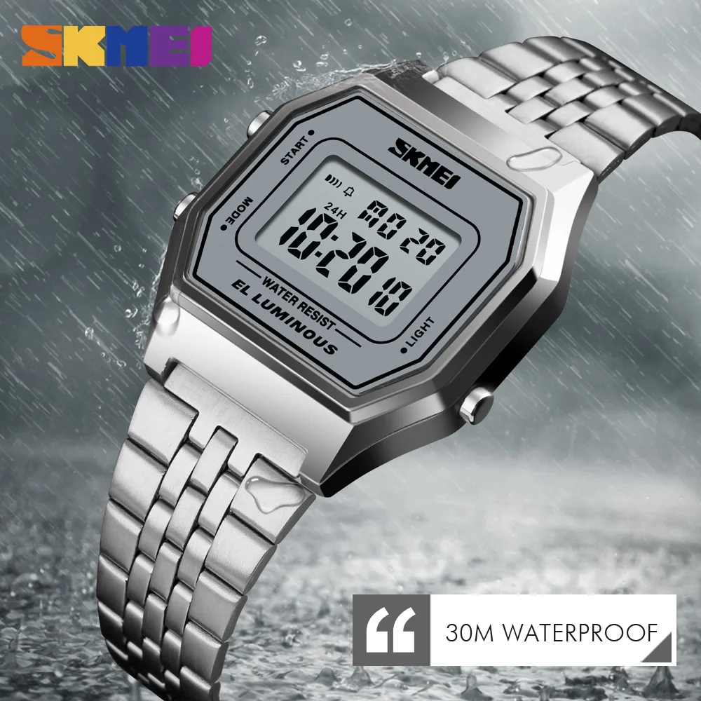

Luxury Business Men's Watch Stainless Steel LED Digital Waterproof WristWatches Men Male Golden Clock Relogio Feminino SKMEI New