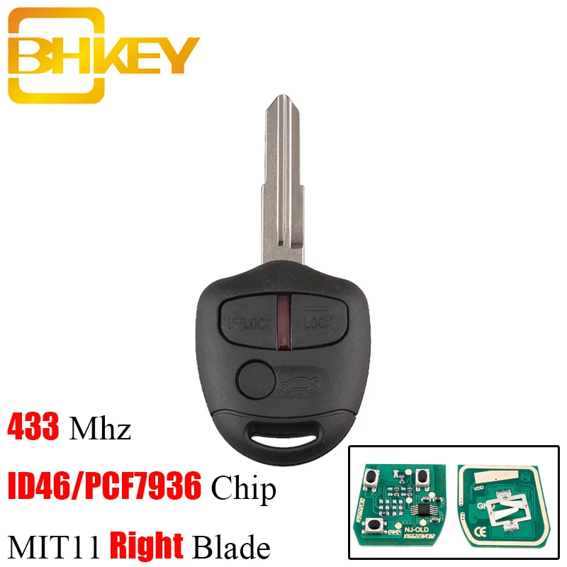 

BHKEY 3 Buttons 434MHZ ID46 Chip Keyless Remote Control Car Key Fob For Mitsubishi Lancer Outlander Shogun Pajero MIT11 Blade