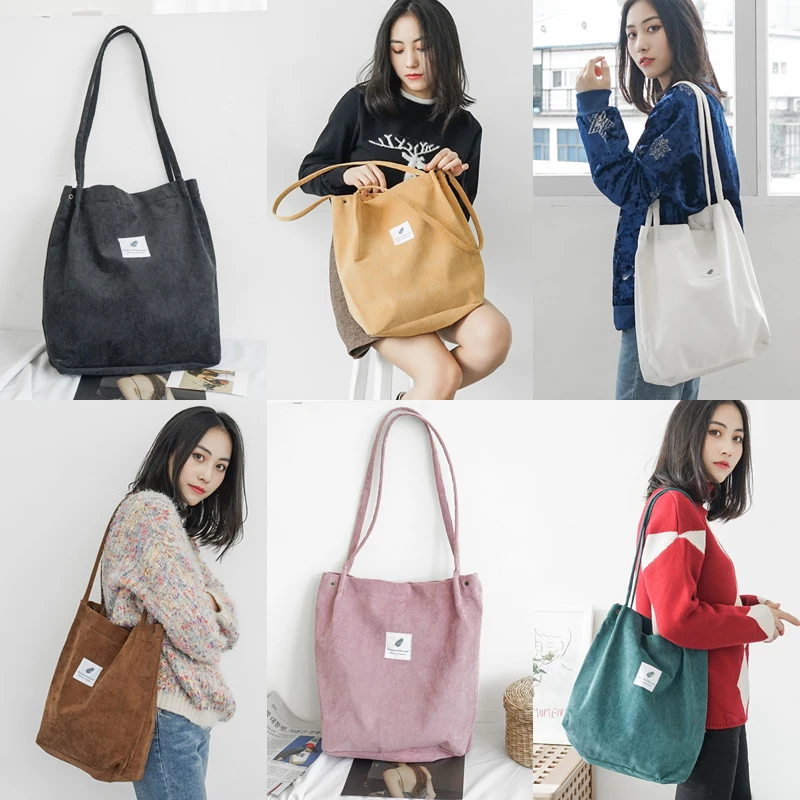 Women Korean Style Corduroy Shoulder Shopping Bag Tote Bags Purse Casual  Handbag 