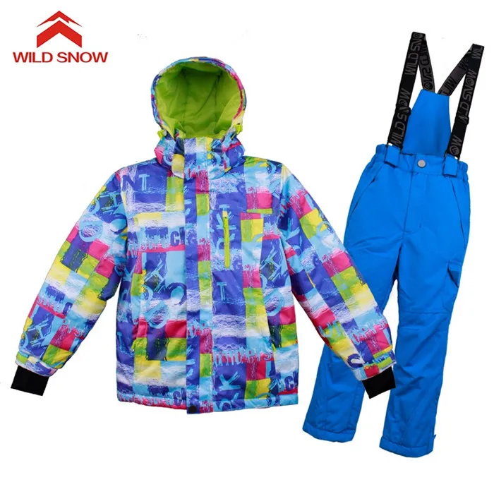 Теплый детский лыжный костюм для снежной погоды, лыжная куртка для мальчиков и девочек, брюки, непромокаемая ветрозащитная куртка для сноуборда, зимние детские лыжные костюмы - Цвет: Color 1