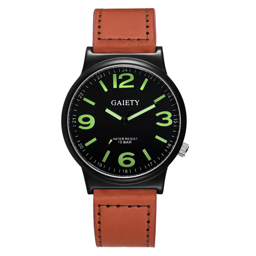 

New Men's Leather Watch #G442 Simple Digital Scale Black Alloy Dial Casual bussiness Quartz Wrist Watch Gift relojes a65