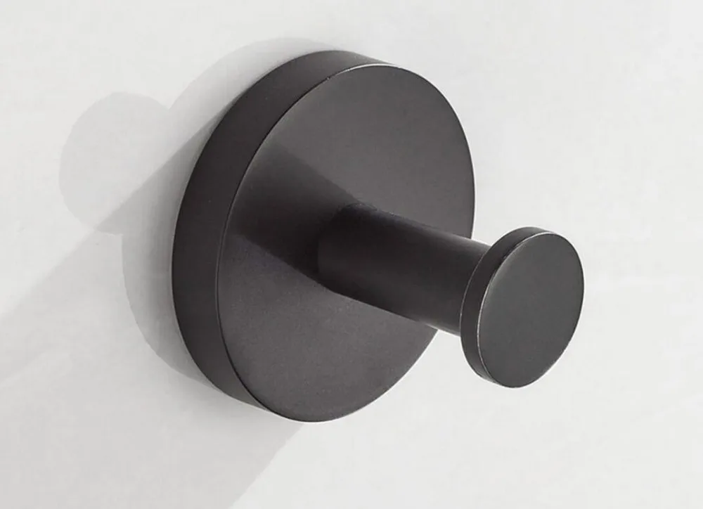 304 Stainless Steel Matt Black Coat Racks Towel Hook Round Base Robe