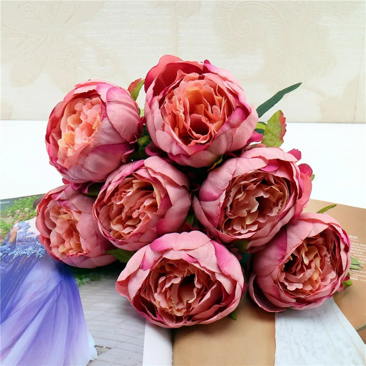 7 heads/bunch Artificial Peony Flowers for Wedding Bouquet Fake Flower for Home Garden Party Decoration DIY Bride Wreath Garland