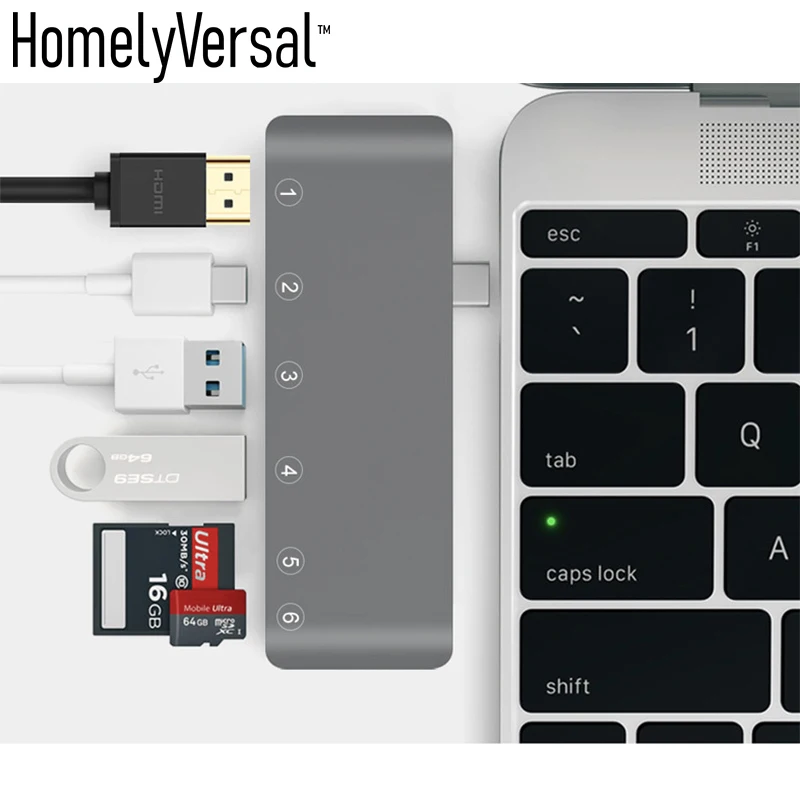 

Homelyvers USB 3.0 Laptop Docking Station Multi-function Macbook Pro HUB to HDMI/SD/TF/Type-C Converter