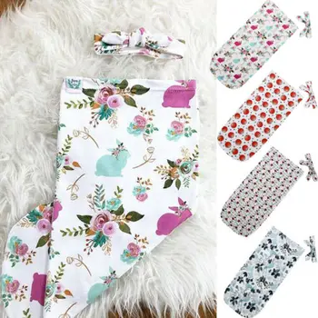 

New Baby Sleeping Bags Newborn Baby Floral Swaddle Wrap Swaddling Sleeping Bag Blanket Headband Set
