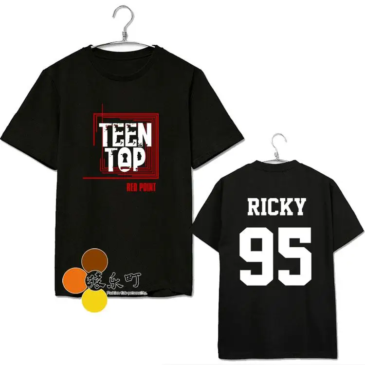 Teentop красная точка имя участника печать черно-белая футболка для лета kpop Мужская