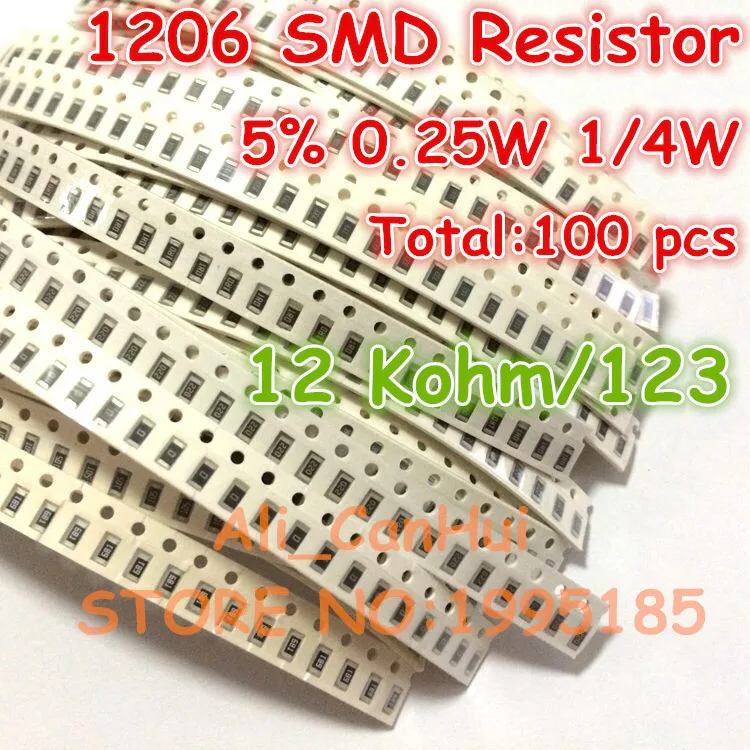100 шт./лот 1206 5% 12 ком K 123 1/4 Вт 0 25 SMD резистор 3 2*1 6 мм|resistor 0.25w|resistor 1/4wresistor |