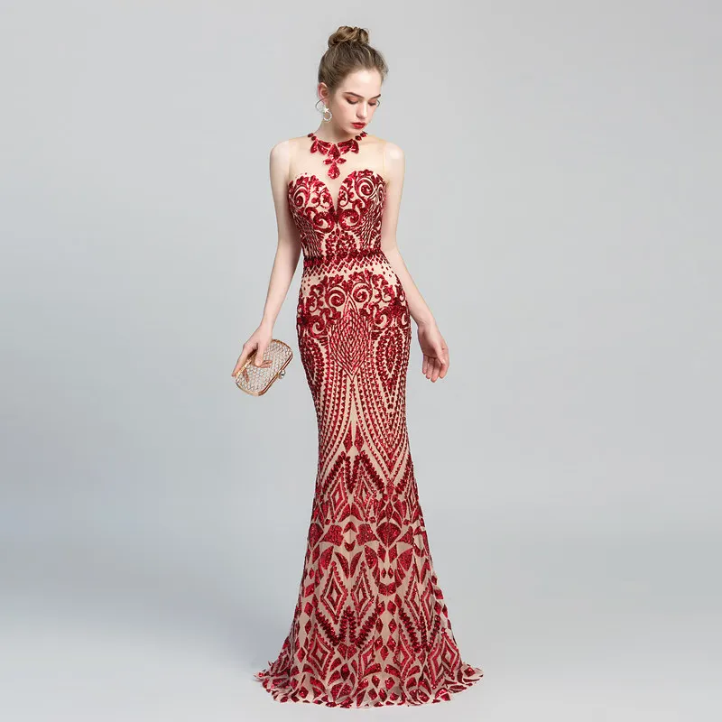 Luxury green Evening Dresses Long Formal Boat Neckline 8colors Sequins trumpet sleeveless lace ladies party gowns robe de soiree Luxury green Evening Dresses Long Formal Boat Neckline 8colors Sequins trumpet sleeveless lace ladies party gowns robe de soiree