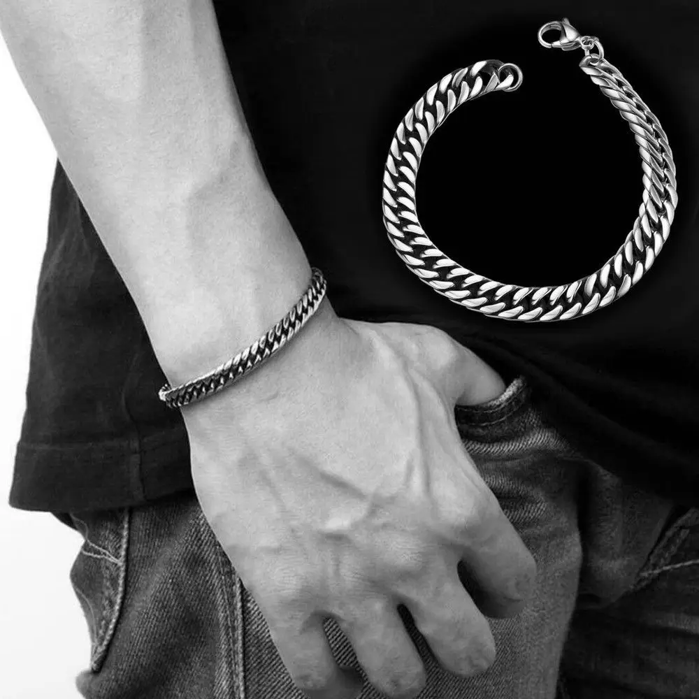 Мужские браслеты серебряного цвета из нержавеющей стали 20 5 см|Цепочки и