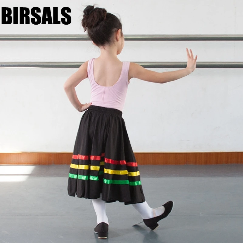 Adult Character Skirt black Long Character Dance Skirt Girls Black Colorful Ballet Long dress for Children