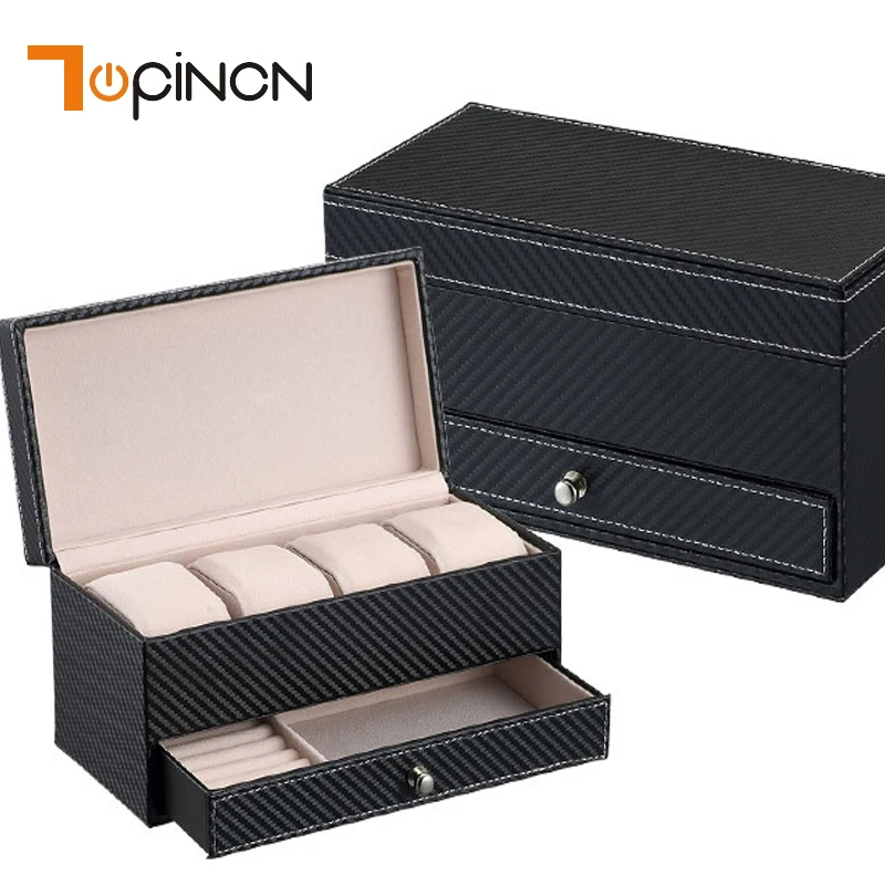 4 сетки CF прямоугольная кожаная коробка для часов коробка для ювелирных изделий с ящиком макияж Oganizer часы шкатулка для ювелирных изделий Коробка для хранения Свадебная подарочная коробка