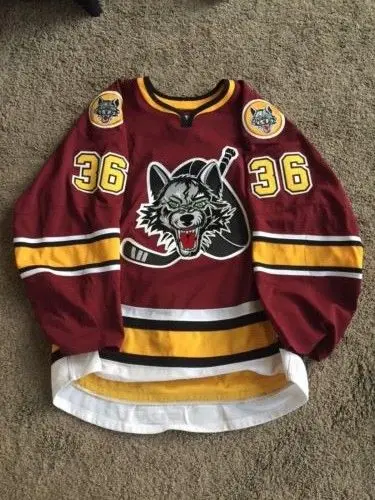 

#36 JUSTIN SELMAN AHL CHICAGO WOLVES retro throwback Hockey Jersey Embroidery Stitched Customize any number and name