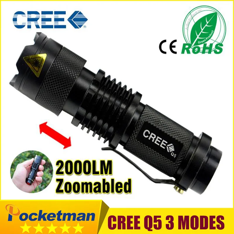 

MINI Waterproof led flashlight Q5 lanterna led torch penlight Black 3 Modes zoomable Torch Lights