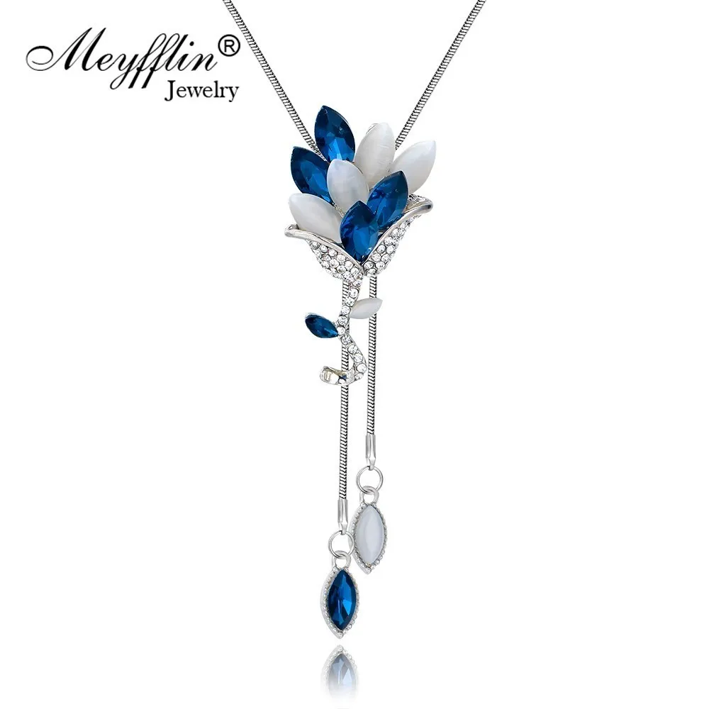 Meyfflin колье Femme цветок кристалл длинное ожерелье s& Подвески винтажная цепочка опал лист Макси ожерелье модное ювелирное изделие для женщин