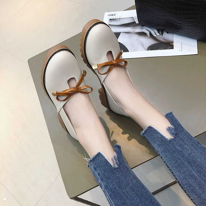 Moyen Rétro Mode Bloc Automne 39 Bowknot Talon Apricot Doux D469 Pompes Chaussures Nouvelle Jane Rond Bout 36 Mary Bas Femmes Taille 8xqEIw